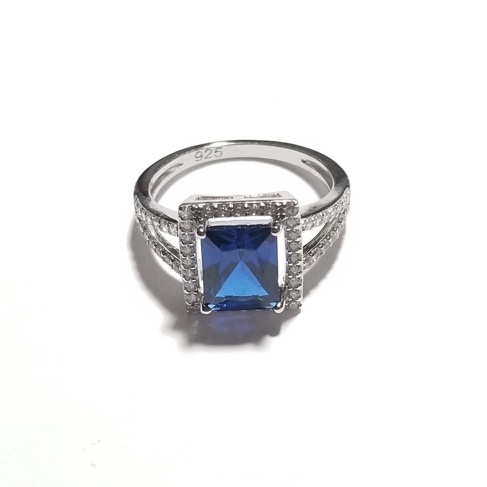 Sterling Silver with Clear & Blue CZ Ring